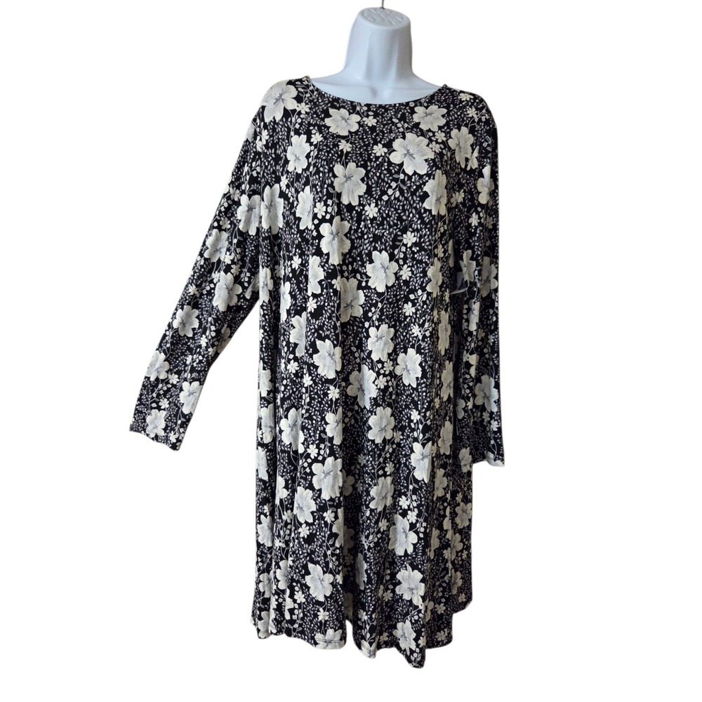 Old Navy Black, White, & Gray Floral Long Sleeve Shift Dress Stretch XL NWT